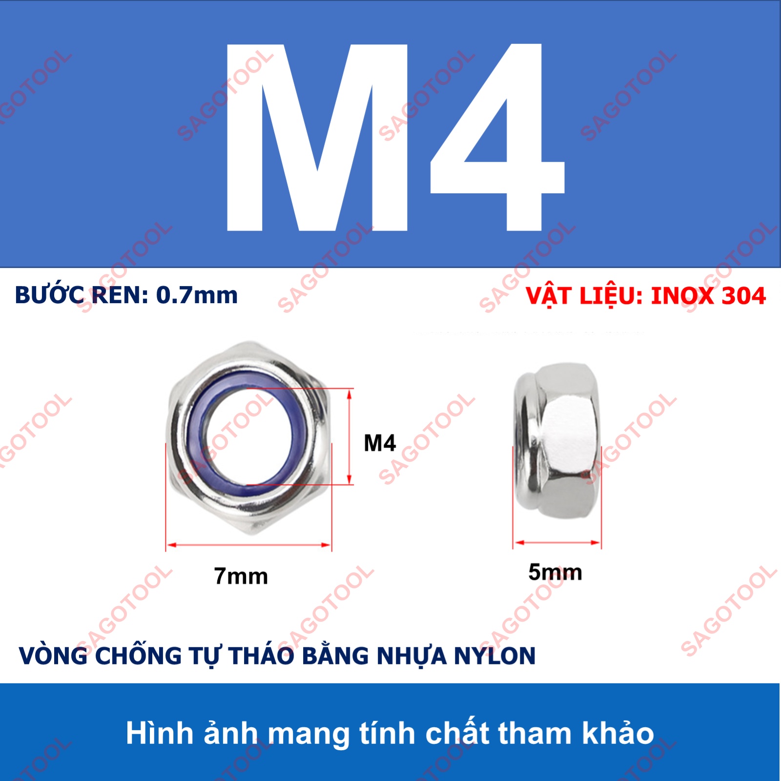 Đai Ốc, Tán Keo Chống Tháo Inox 304 M3, M4, M5, M6, M8, M10, M12 loại tốt - Ảnh 14
