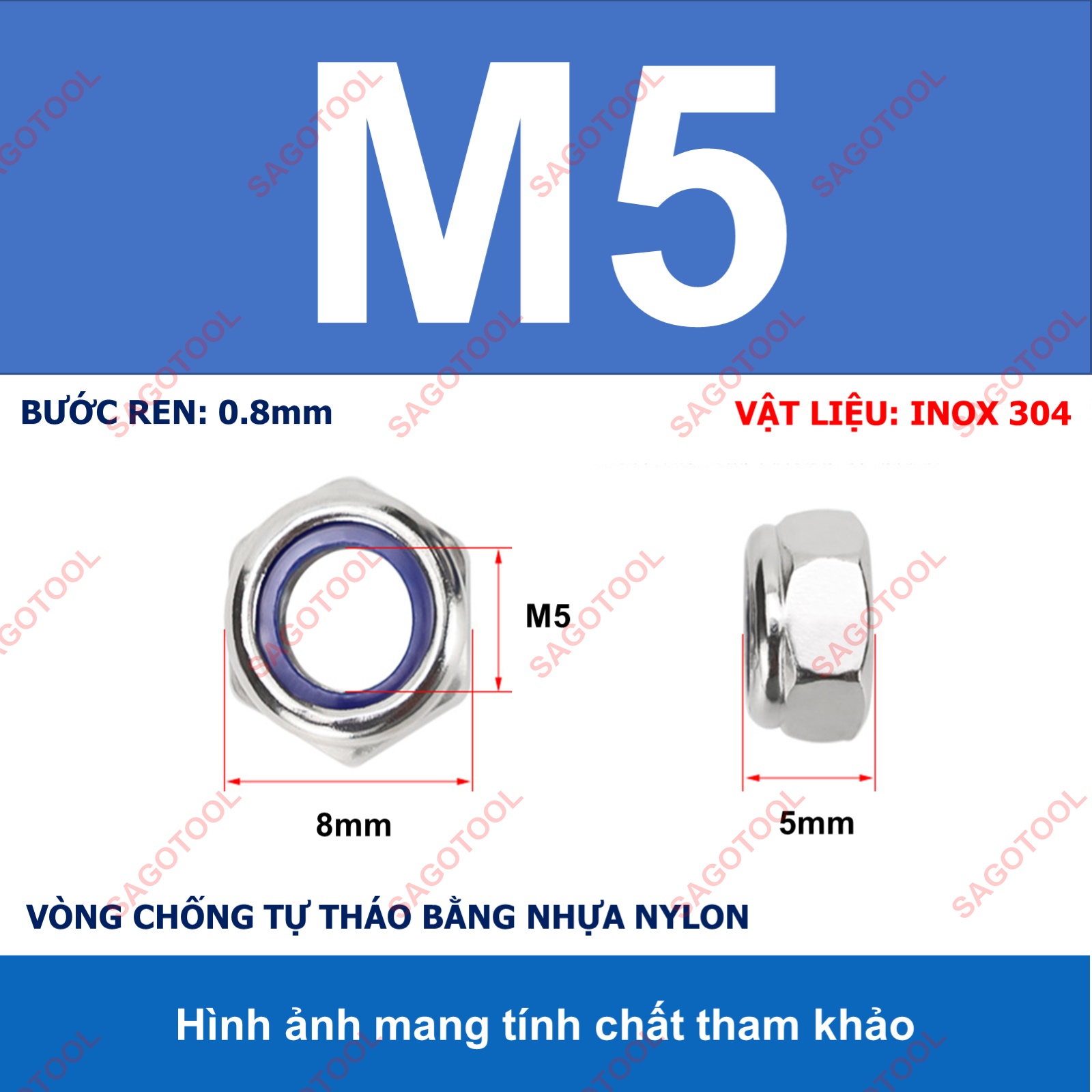 Đai Ốc, Tán Keo Chống Tháo Inox 304 M3, M4, M5, M6, M8, M10, M12 loại tốt - Ảnh 15