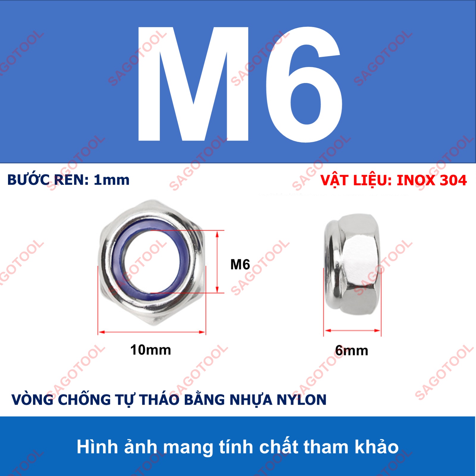 Đai Ốc, Tán Keo Chống Tháo Inox 304 M3, M4, M5, M6, M8, M10, M12 loại tốt - Ảnh 16