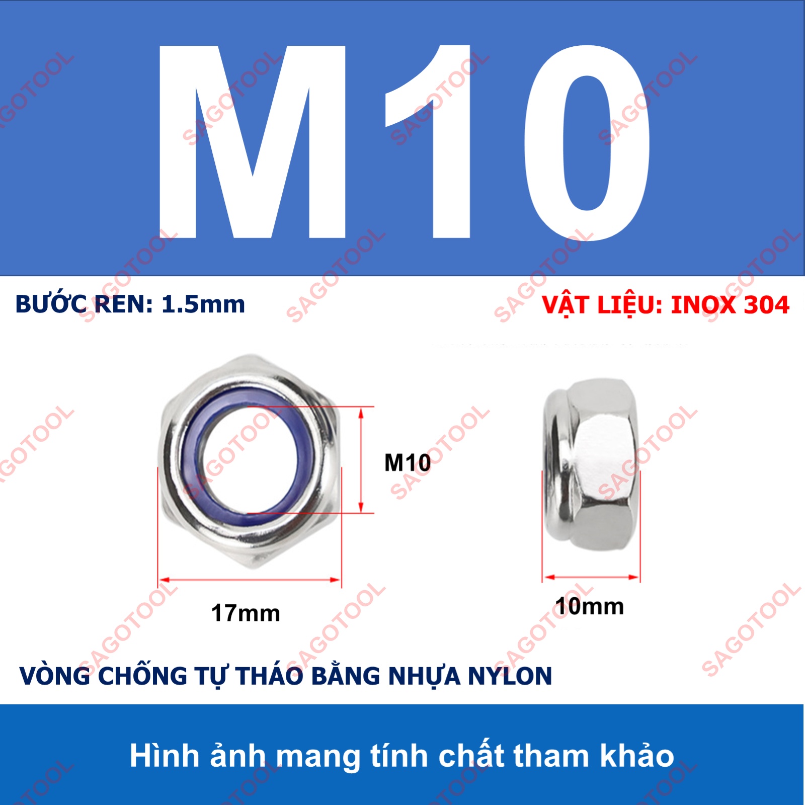 Đai Ốc, Tán Keo Chống Tháo Inox 304 M3, M4, M5, M6, M8, M10, M12 loại tốt - Ảnh 18