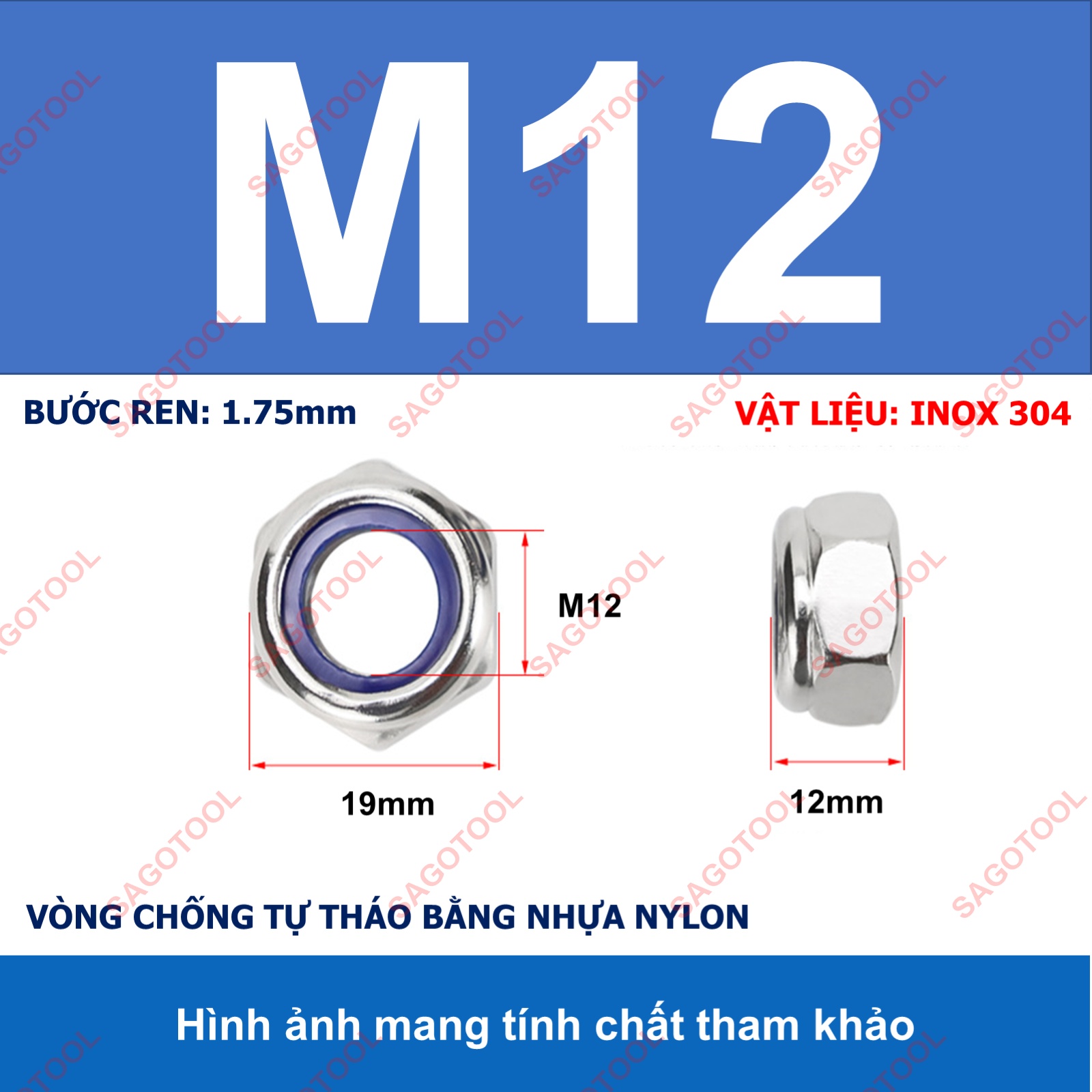 Đai Ốc, Tán Keo Chống Tháo Inox 304 M3, M4, M5, M6, M8, M10, M12 loại tốt - Ảnh 19