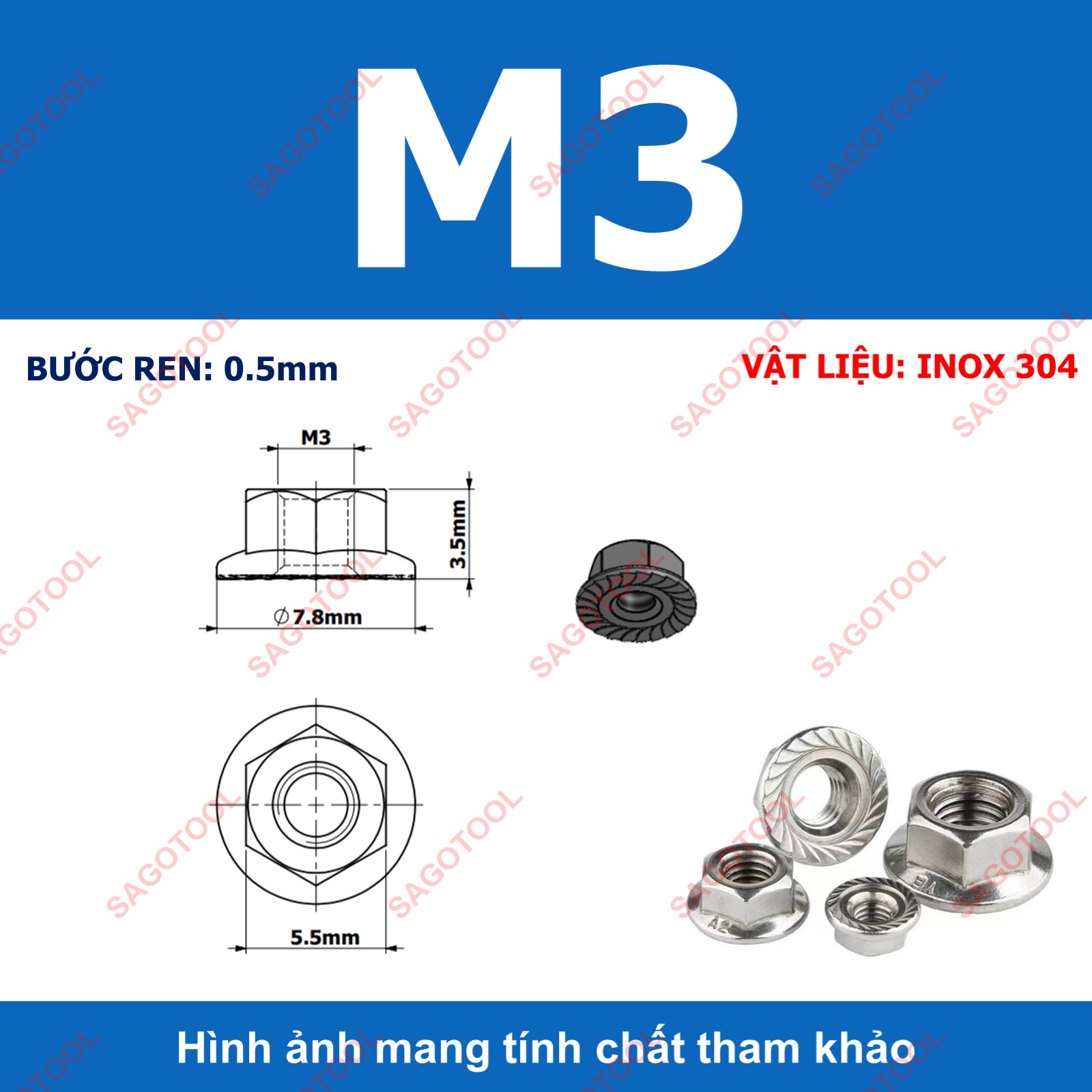 Đai ốc liền long đền INOX 304 - Tán liền long đền Tán Hở M3 M4 M5 M6 M8 M10 M12 - Ảnh 13