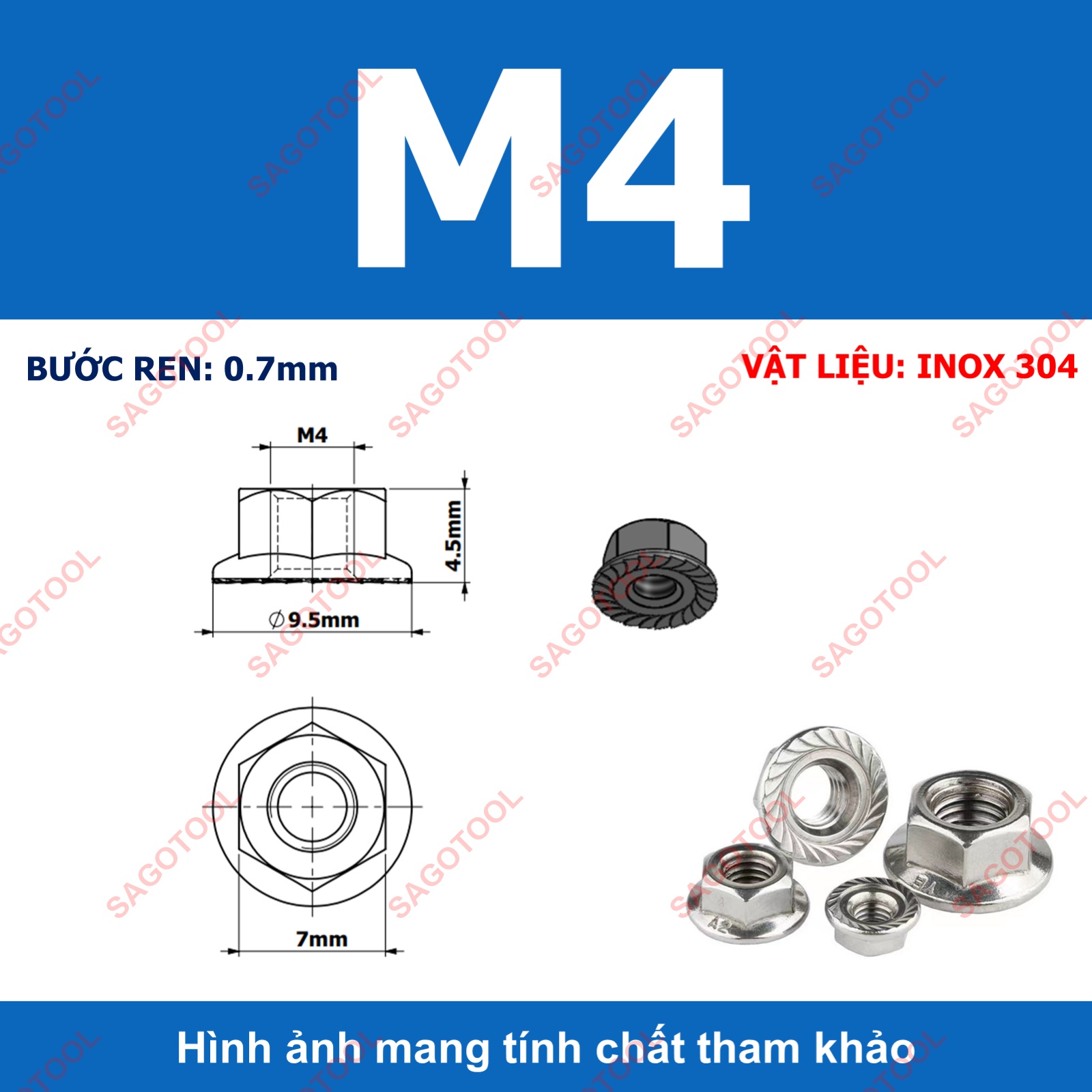 Đai ốc liền long đền INOX 304 - Tán liền long đền Tán Hở M3 M4 M5 M6 M8 M10 M12 - Ảnh 14