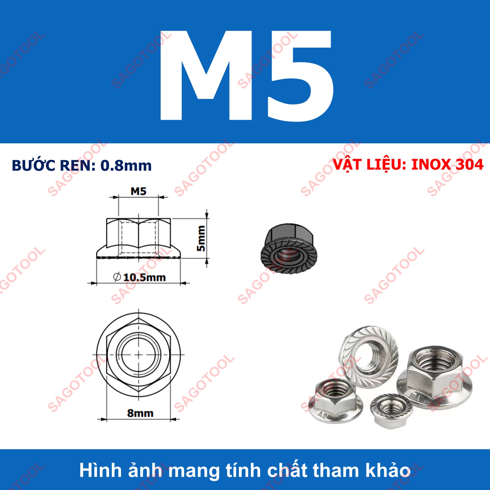 Đai ốc liền long đền INOX 304 - Tán liền long đền Tán Hở M3 M4 M5 M6 M8 M10 M12 - Ảnh 15