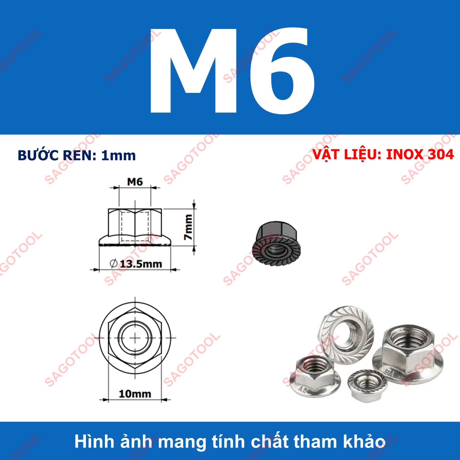 Đai ốc liền long đền INOX 304 - Tán liền long đền Tán Hở M3 M4 M5 M6 M8 M10 M12 - Ảnh 16