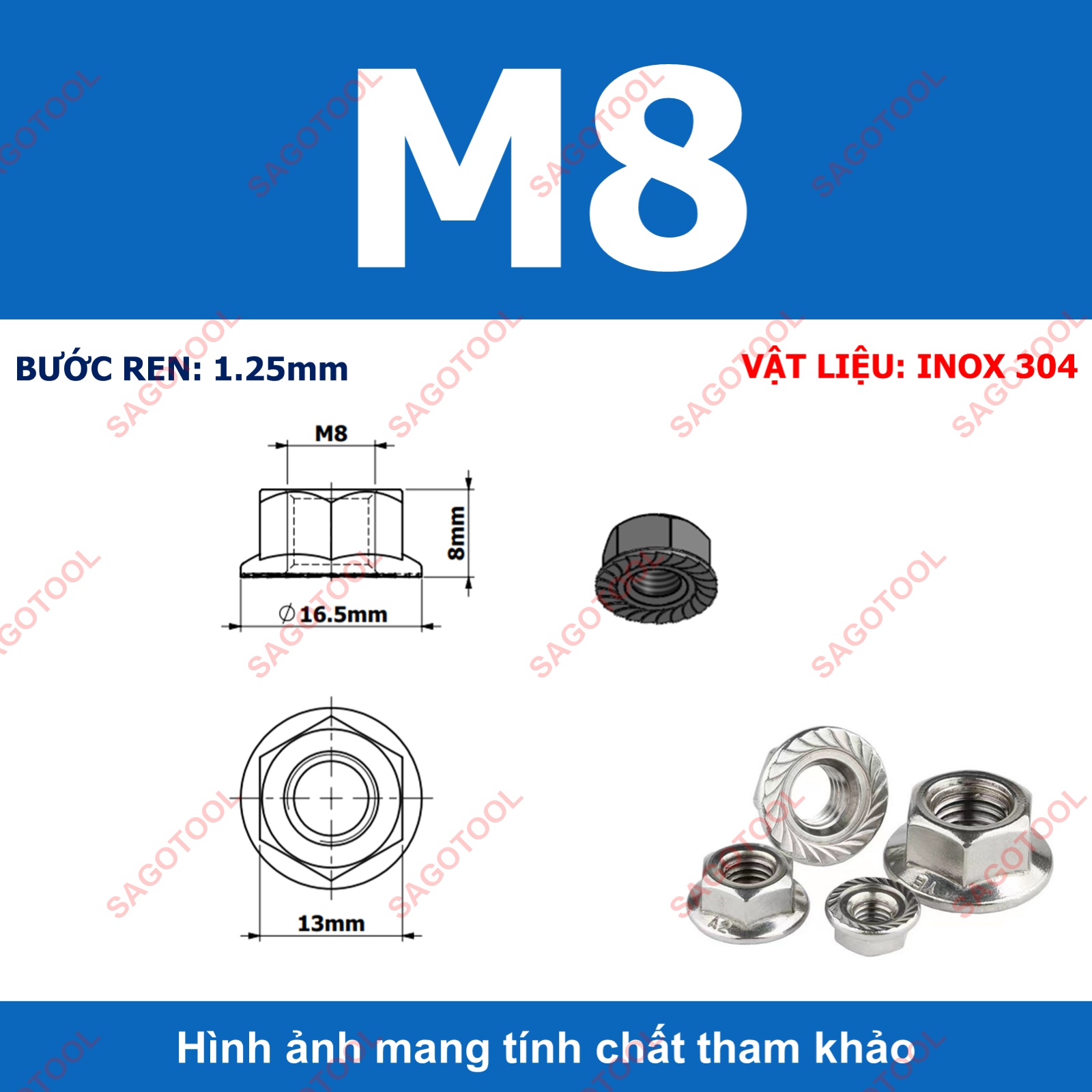 Đai ốc liền long đền INOX 304 - Tán liền long đền Tán Hở M3 M4 M5 M6 M8 M10 M12 - Ảnh 17
