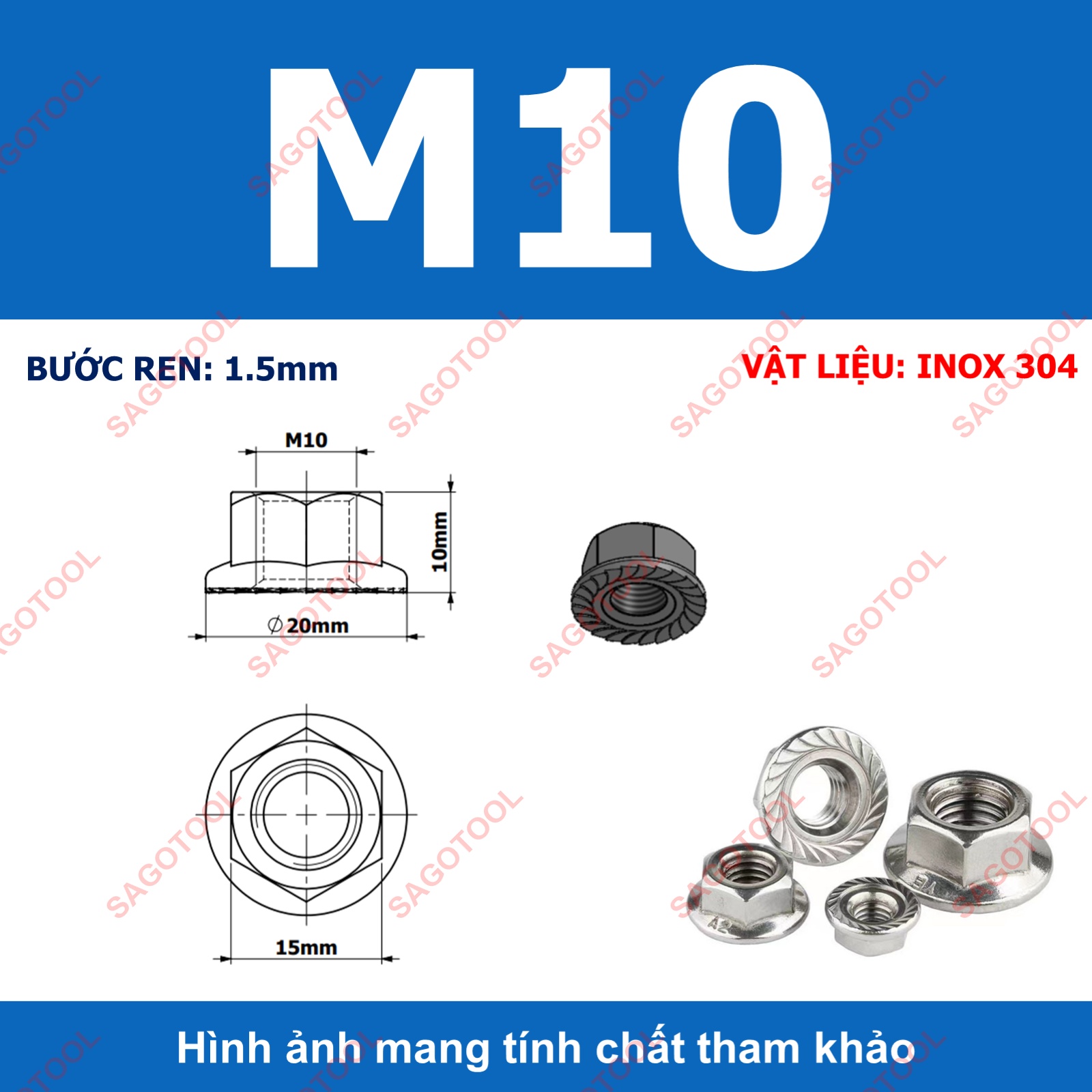 Đai ốc liền long đền INOX 304 - Tán liền long đền Tán Hở M3 M4 M5 M6 M8 M10 M12 - Ảnh 18
