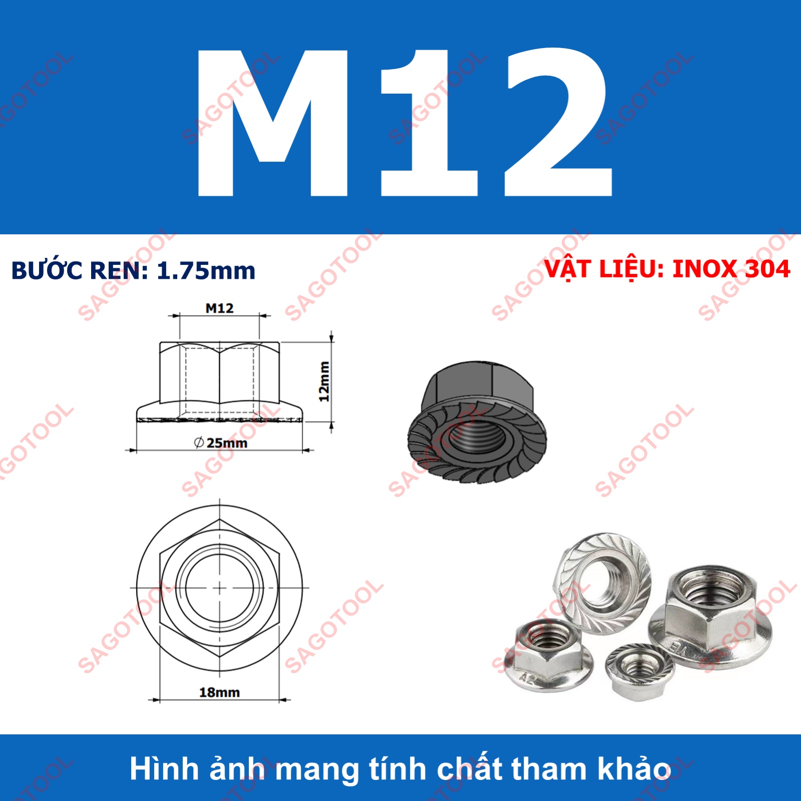 Đai ốc liền long đền INOX 304 - Tán liền long đền Tán Hở M3 M4 M5 M6 M8 M10 M12 - Ảnh 19