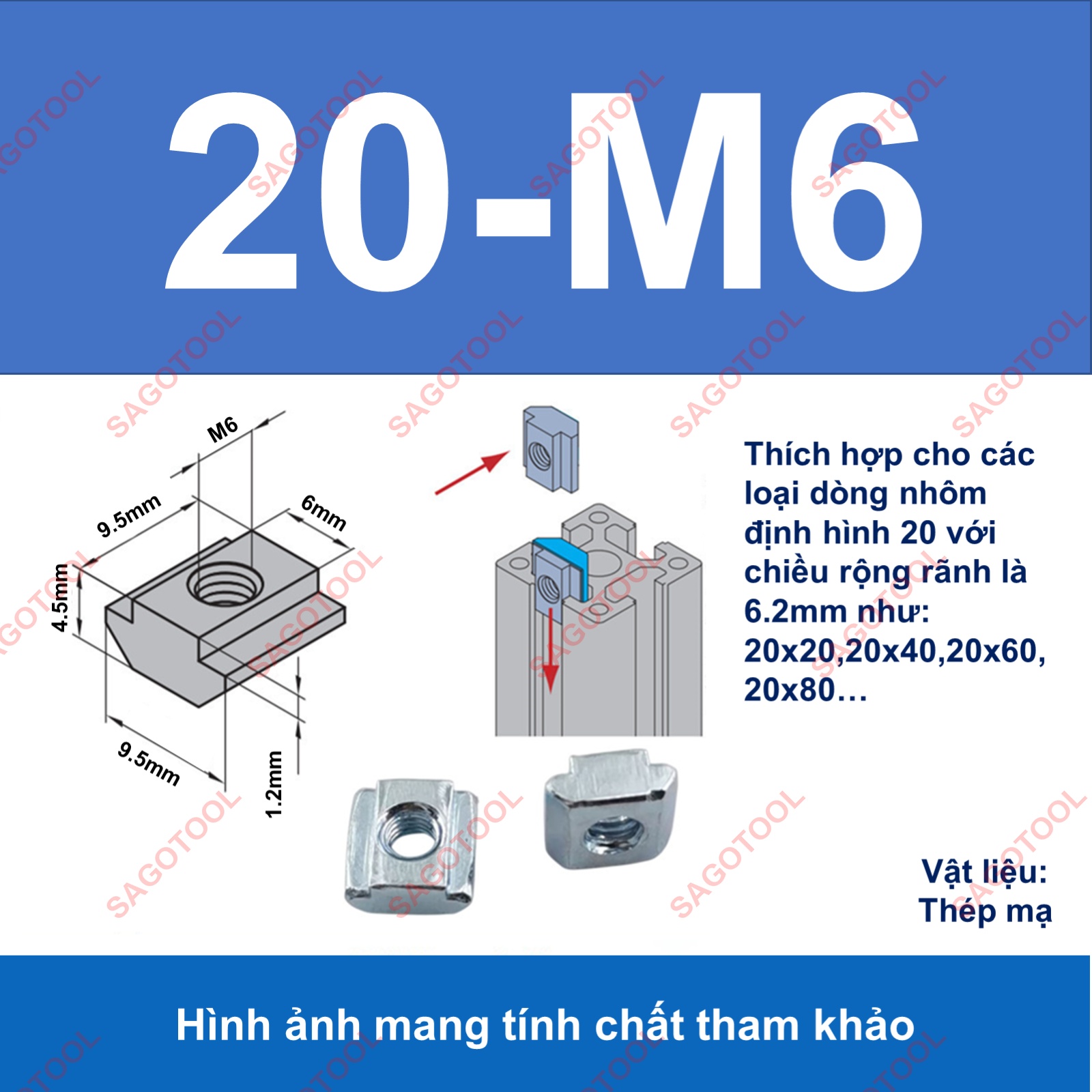 Tán chữ T, Đai ốc luồn nhôm định hình 2020 3030 4040 ren M4 M5 M6 M8 (10con) - Ảnh 8