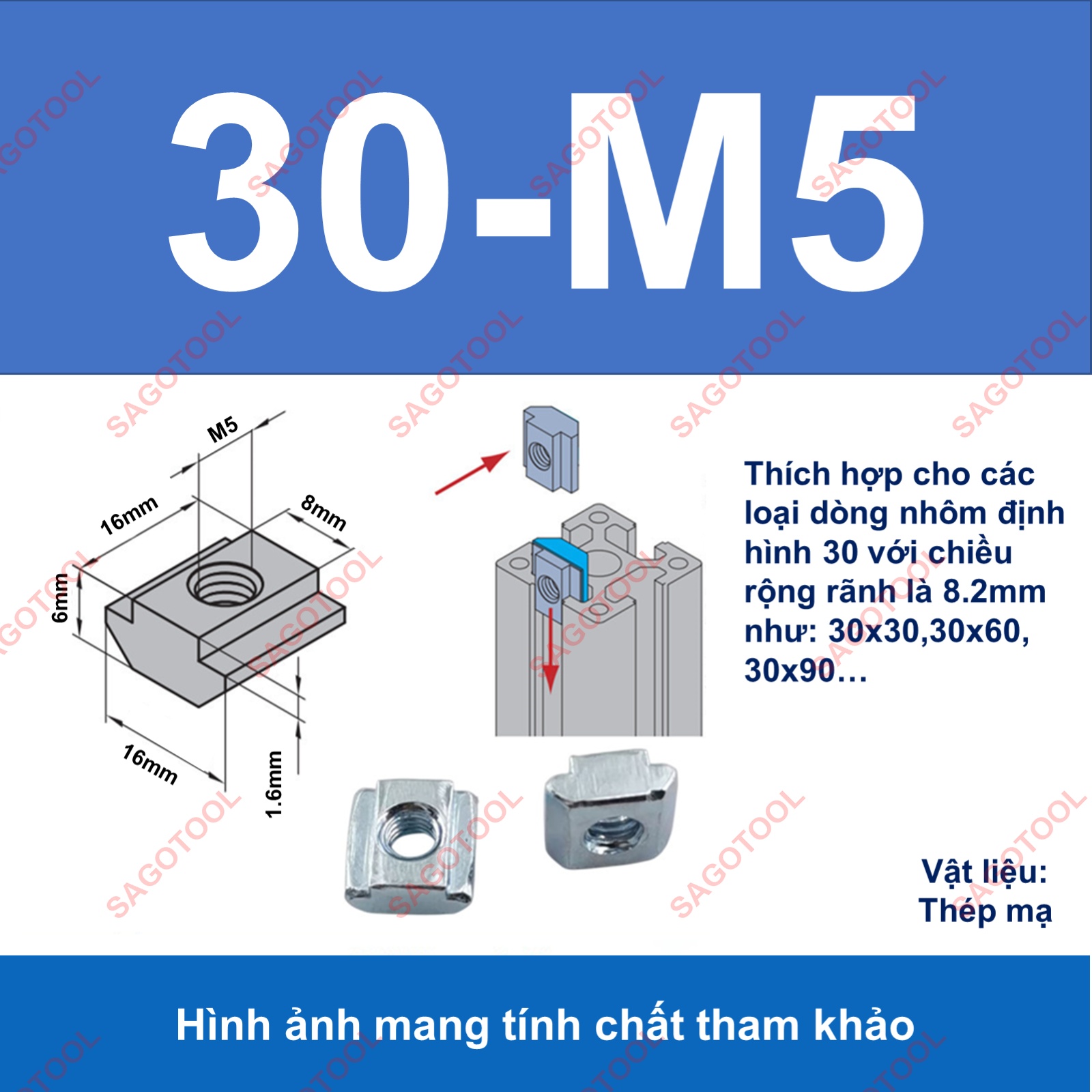 Tán chữ T, Đai ốc luồn nhôm định hình 2020 3030 4040 ren M4 M5 M6 M8 (10con) - Ảnh 10