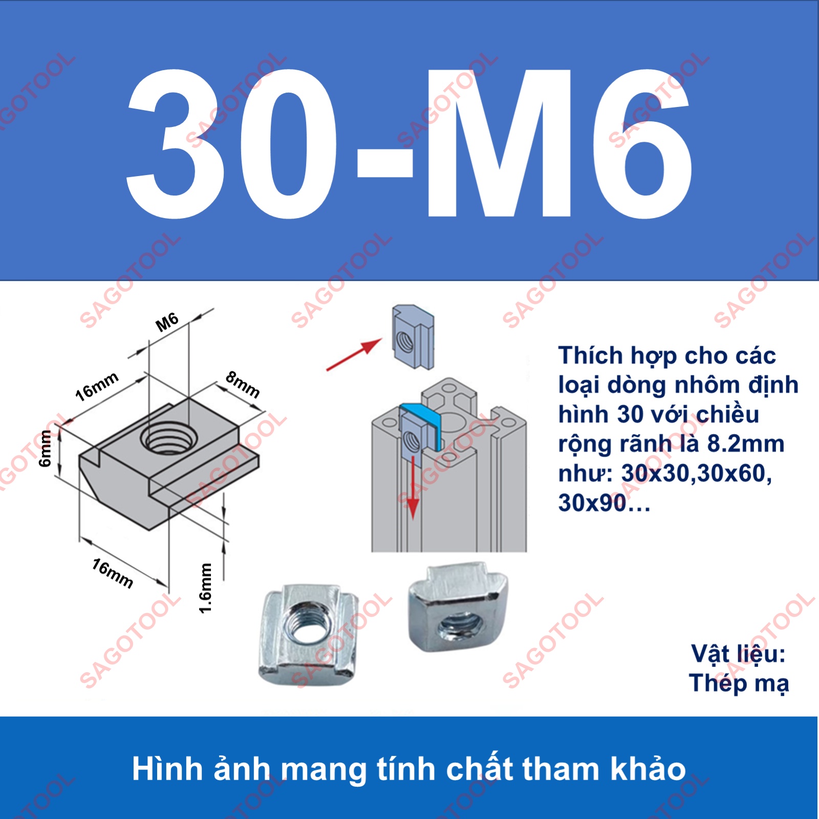 Tán chữ T, Đai ốc luồn nhôm định hình 2020 3030 4040 ren M4 M5 M6 M8 (10con) - Ảnh 11