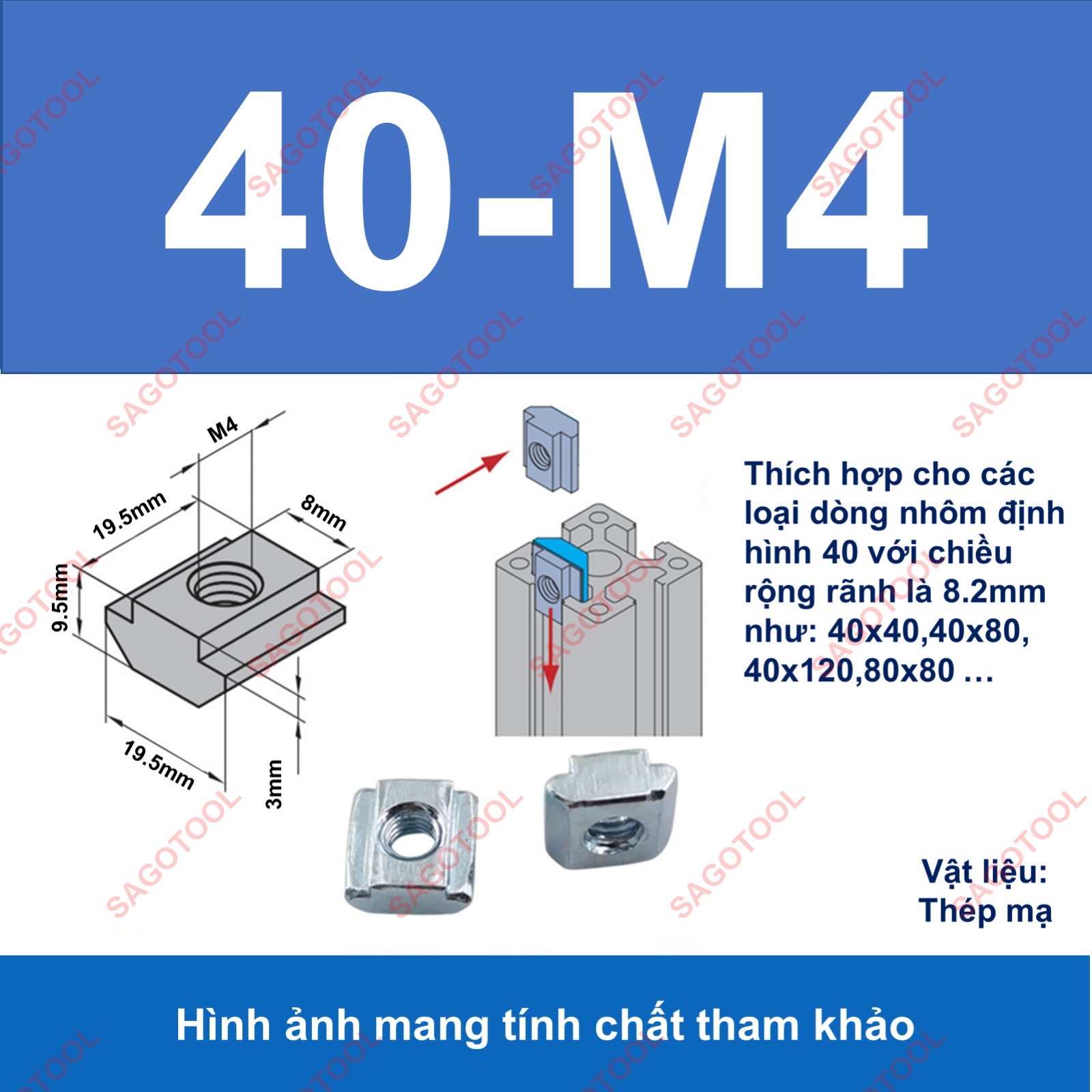 Tán chữ T, Đai ốc luồn nhôm định hình 2020 3030 4040 ren M4 M5 M6 M8 (10con) - Ảnh 13