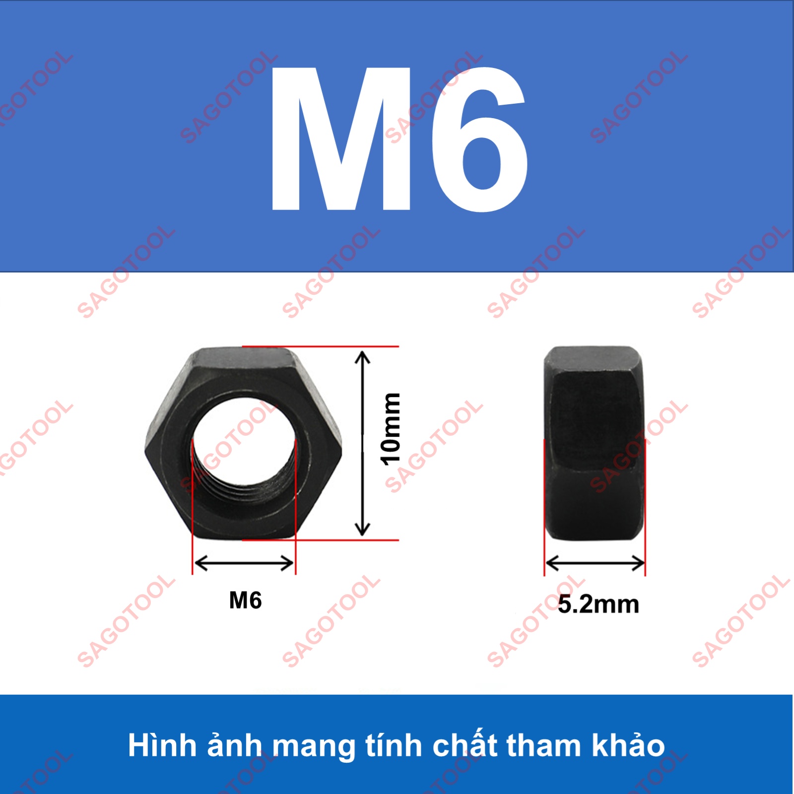 Đai ốc thép đen, Tán Ecu thép đen dùng Cho Bulong M6, M8, M10, M12, M14, M16, M18 - Ảnh 6