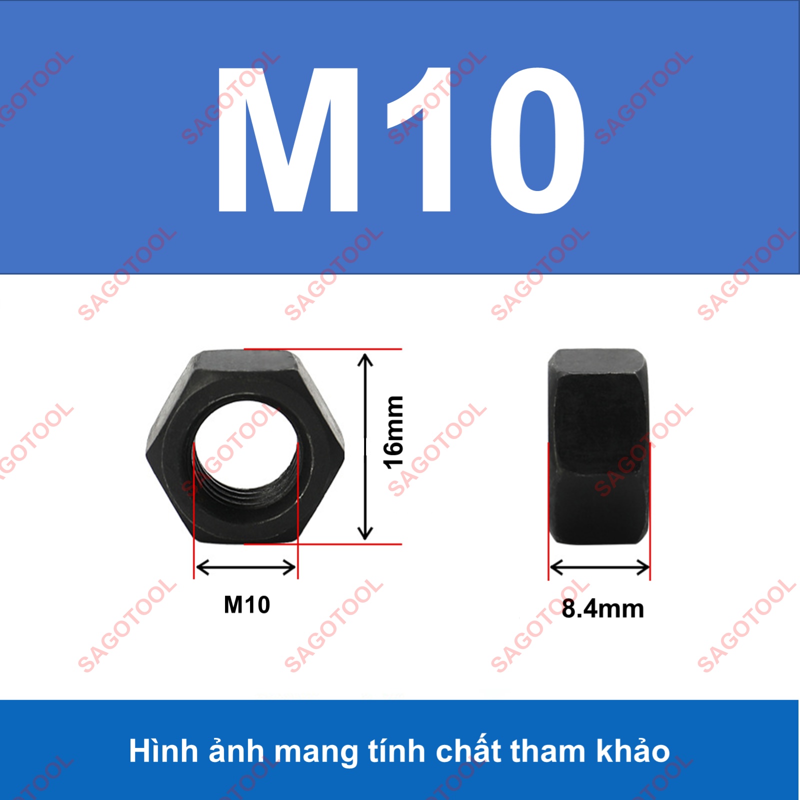 Đai ốc thép đen, Tán Ecu thép đen dùng Cho Bulong M6, M8, M10, M12, M14, M16, M18 - Ảnh 8