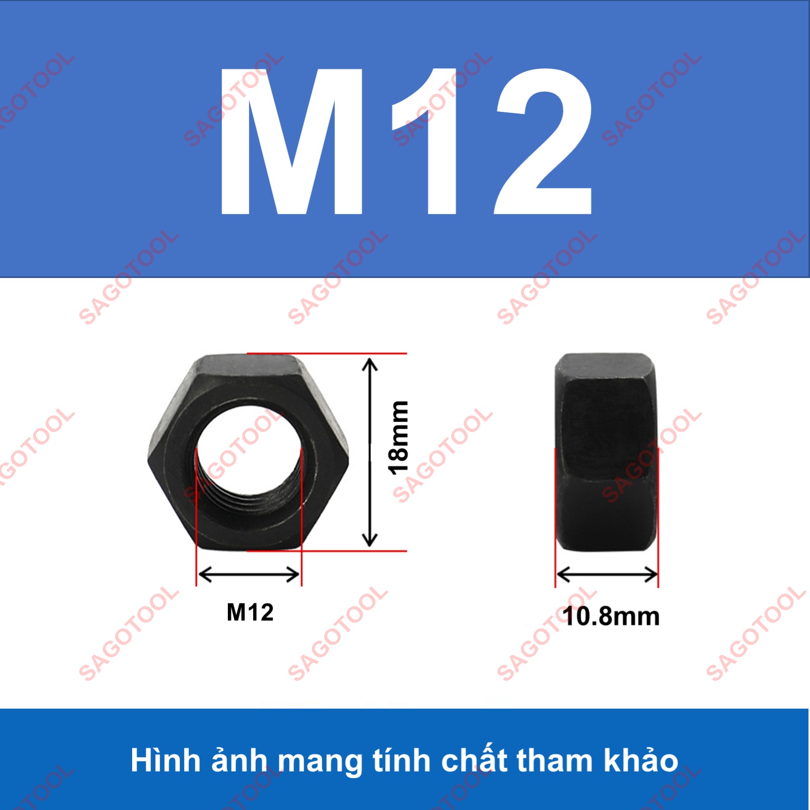 Đai ốc thép đen, Tán Ecu thép đen dùng Cho Bulong M6, M8, M10, M12, M14, M16, M18 - Ảnh 9