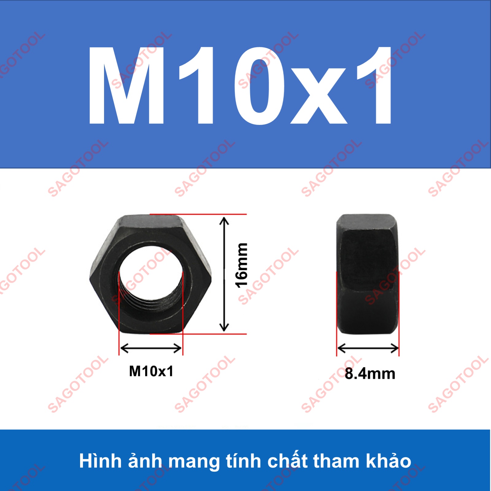 Đai Ốc thép đen ren mịn, Tán Ecu thép đen ren nhuyễn Dùng Cho Bulong M8, M10, M12, M14, M16, M18, M20 - Ảnh 7