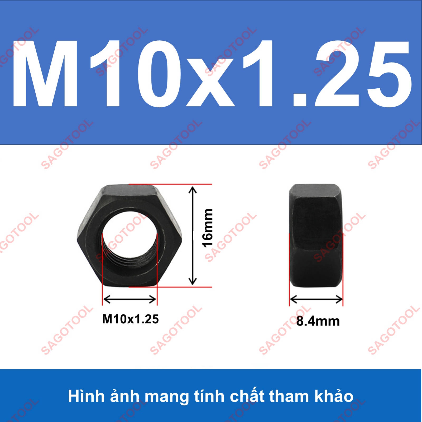 Đai Ốc thép đen ren mịn, Tán Ecu thép đen ren nhuyễn Dùng Cho Bulong M8, M10, M12, M14, M16, M18, M20 - Ảnh 8