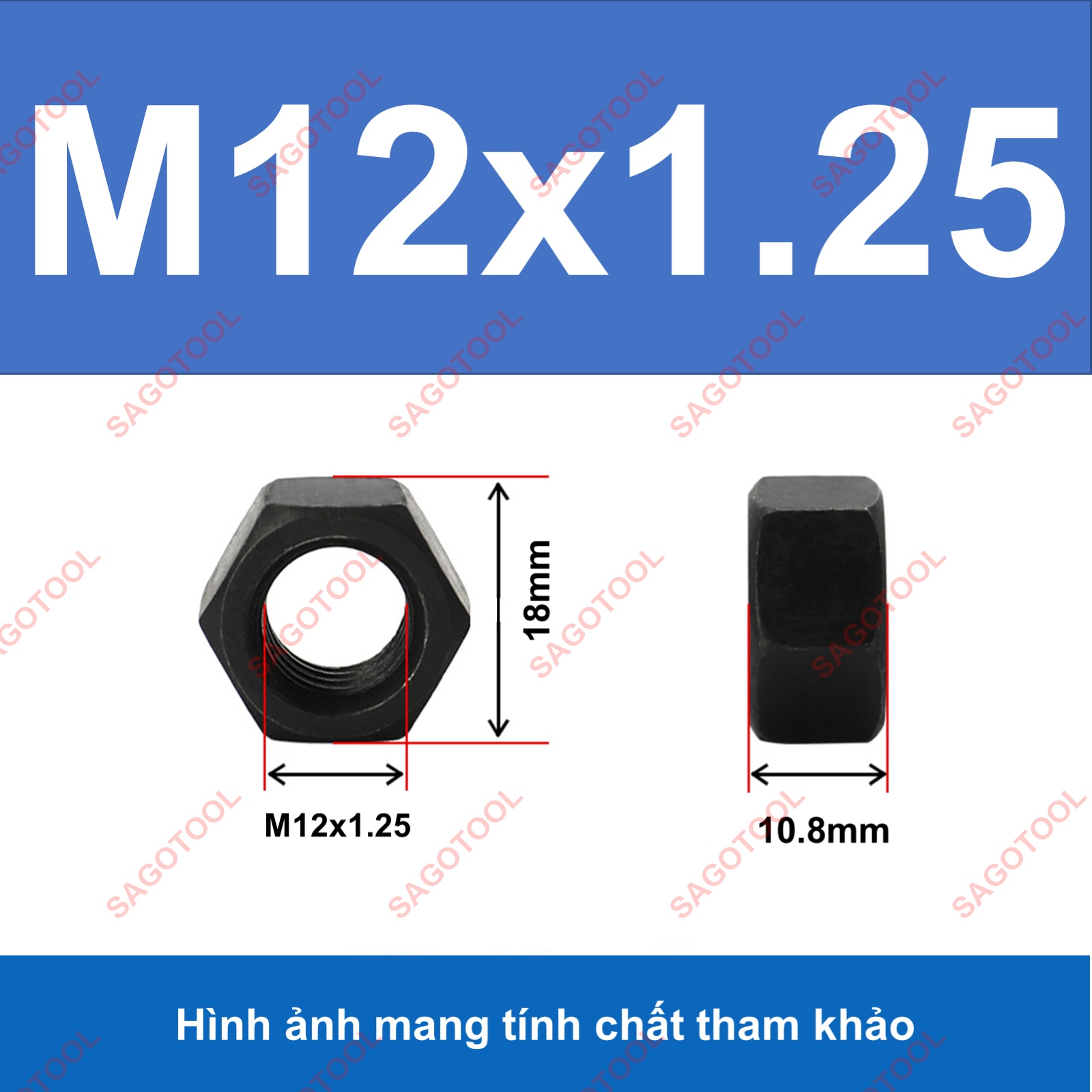 Đai Ốc thép đen ren mịn, Tán Ecu thép đen ren nhuyễn Dùng Cho Bulong M8, M10, M12, M14, M16, M18, M20 - Ảnh 9