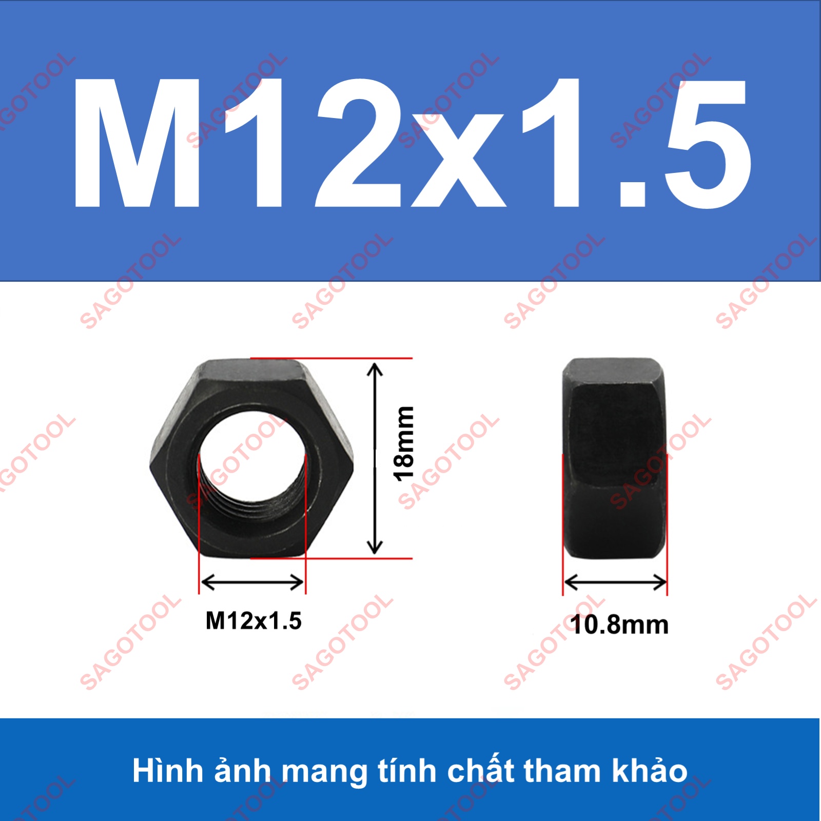 Đai Ốc thép đen ren mịn, Tán Ecu thép đen ren nhuyễn Dùng Cho Bulong M8, M10, M12, M14, M16, M18, M20 - Ảnh 10