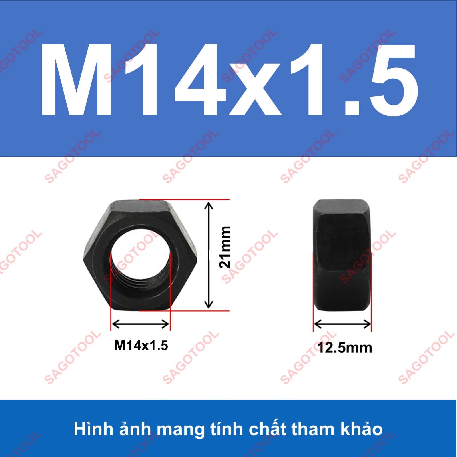 Đai Ốc thép đen ren mịn, Tán Ecu thép đen ren nhuyễn Dùng Cho Bulong M8, M10, M12, M14, M16, M18, M20 - Ảnh 11