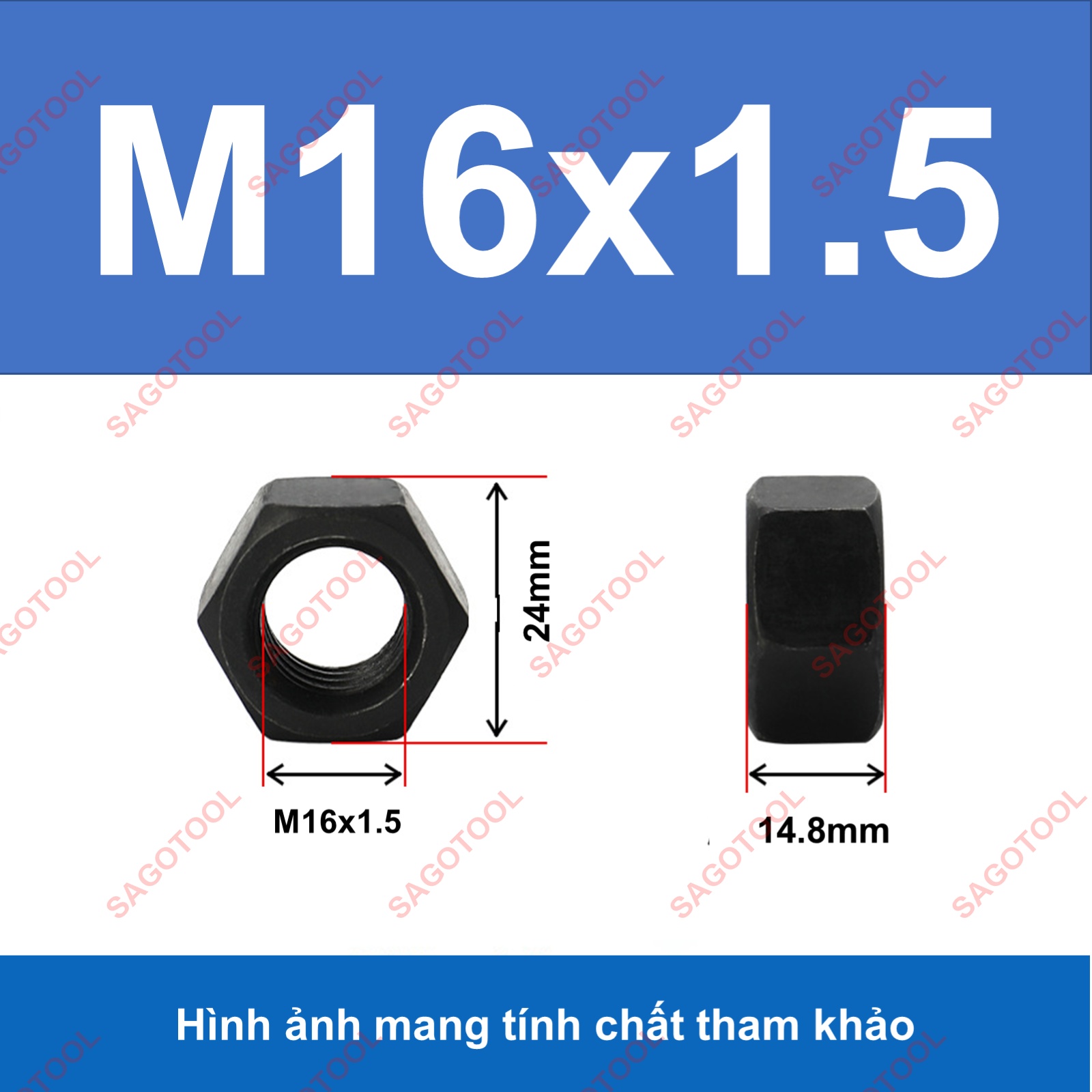 Đai Ốc thép đen ren mịn, Tán Ecu thép đen ren nhuyễn Dùng Cho Bulong M8, M10, M12, M14, M16, M18, M20 - Ảnh 12