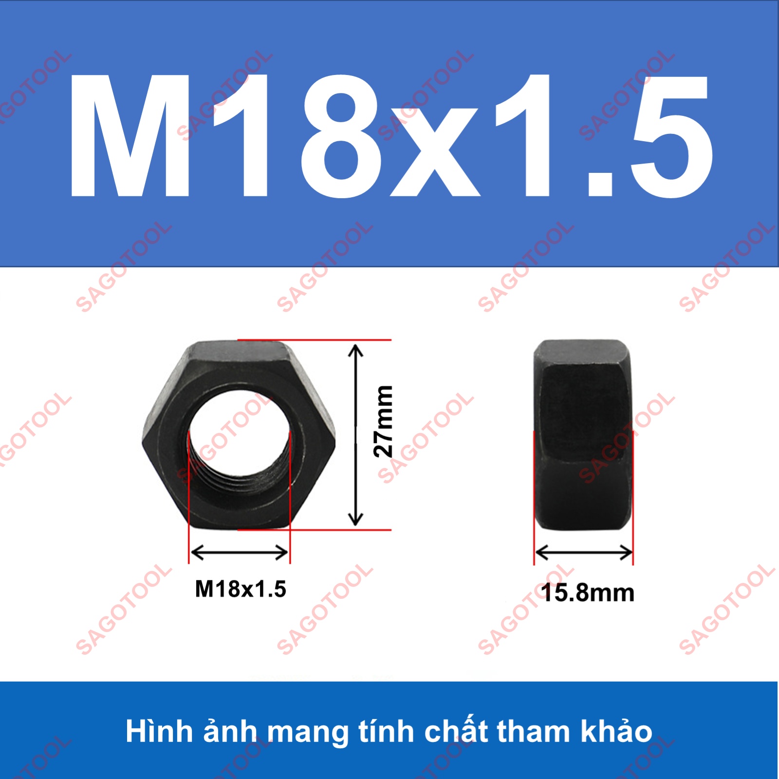 Đai Ốc thép đen ren mịn, Tán Ecu thép đen ren nhuyễn Dùng Cho Bulong M8, M10, M12, M14, M16, M18, M20 - Ảnh 13