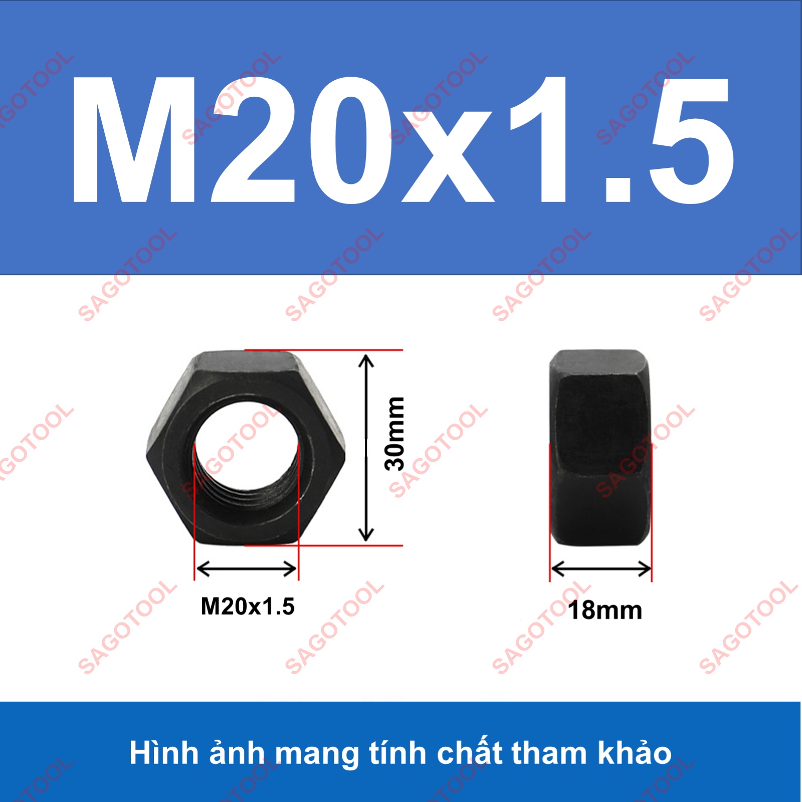 Đai Ốc thép đen ren mịn, Tán Ecu thép đen ren nhuyễn Dùng Cho Bulong M8, M10, M12, M14, M16, M18, M20 - Ảnh 14