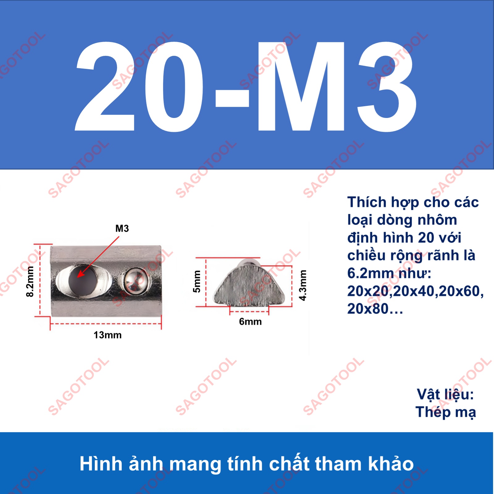 Tán chữ T bi, con trượt bi cho nhôm định hình 2020 3030 4040 (5con) - Ảnh 6