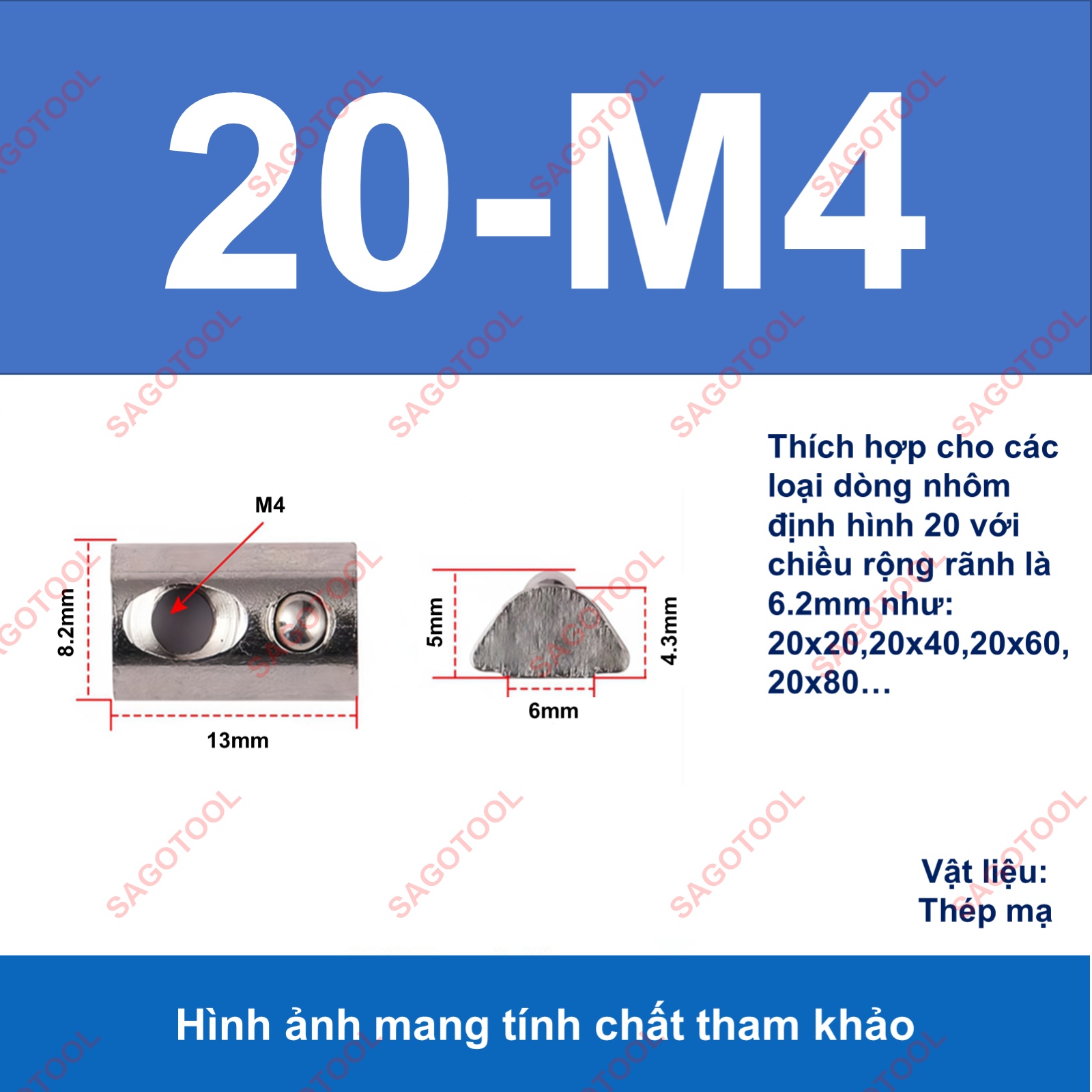 Tán chữ T bi, con trượt bi cho nhôm định hình 2020 3030 4040 (5con) - Ảnh 7