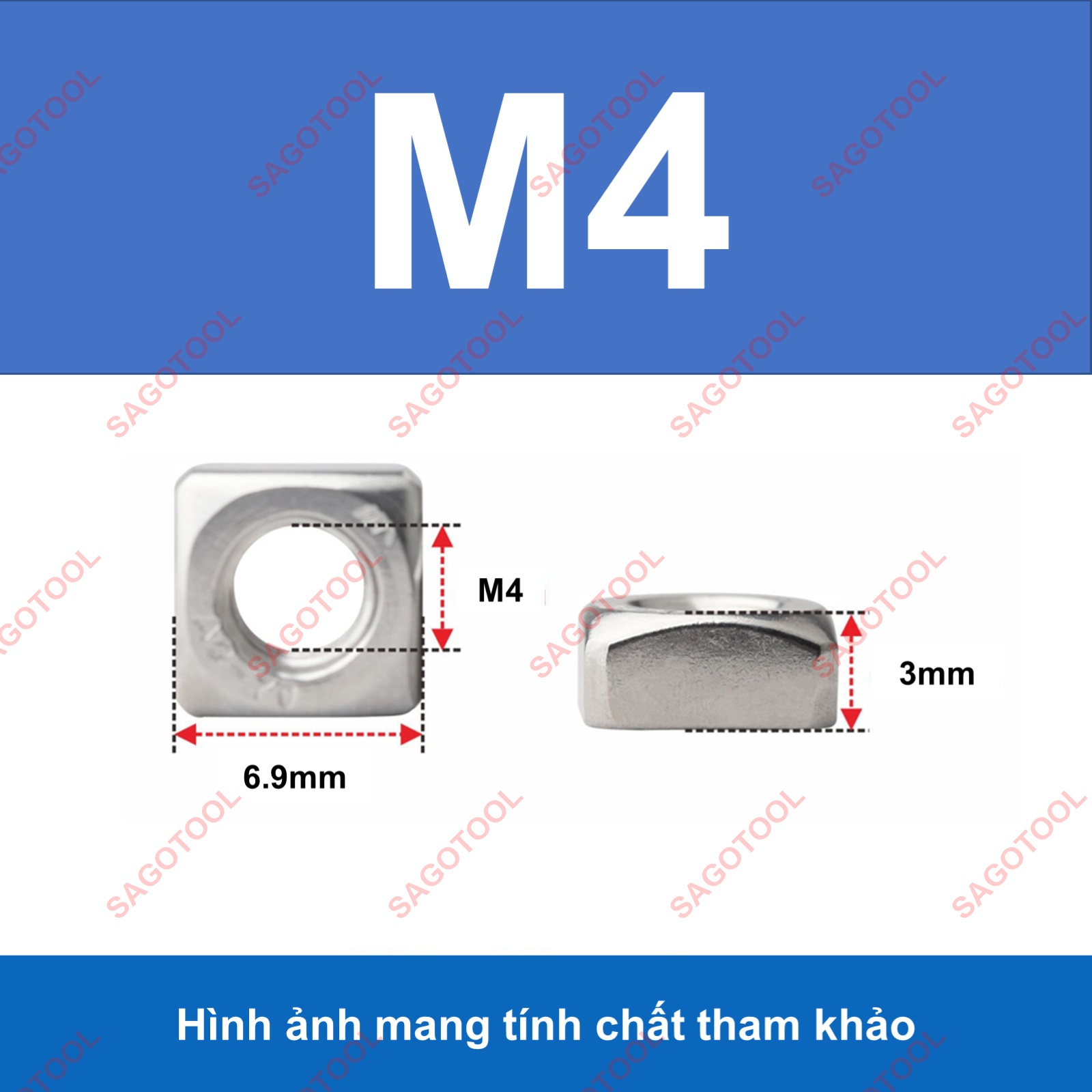 Đai ốc vuông, Tán Ecu vuông Inox 304 size M3 M4 M5 M6 M8 M10 (10 con) - Ảnh 8