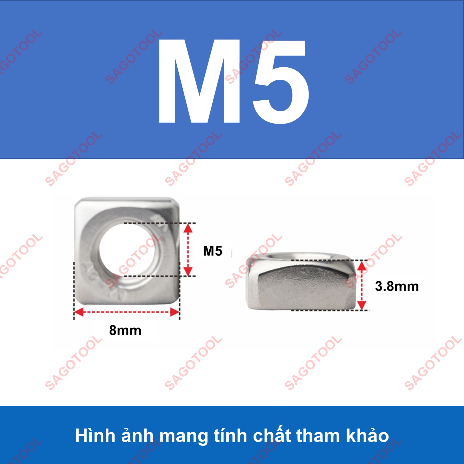 Đai ốc vuông, Tán Ecu vuông Inox 304 size M3 M4 M5 M6 M8 M10 (10 con) - Ảnh 9