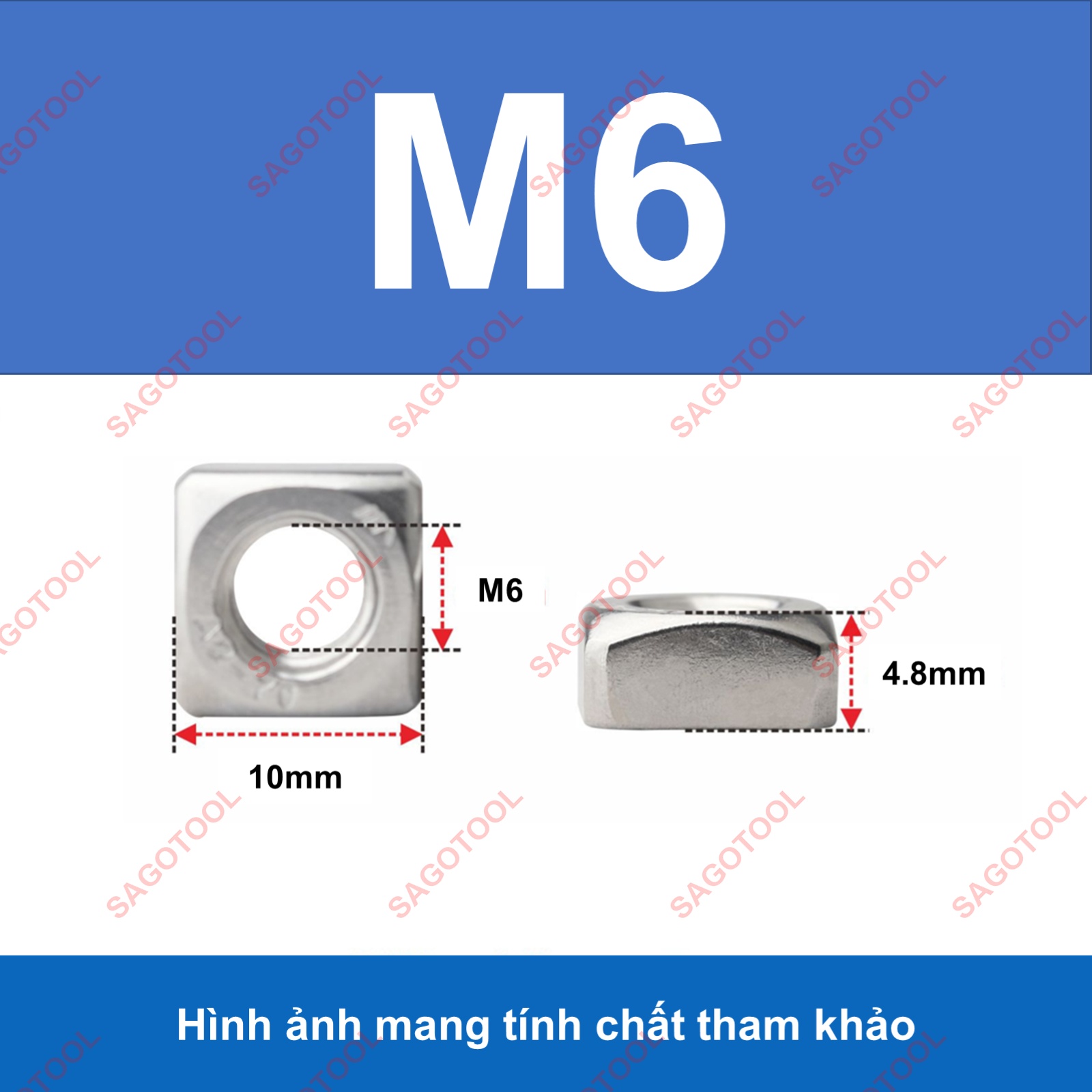 Đai ốc vuông, Tán Ecu vuông Inox 304 size M3 M4 M5 M6 M8 M10 (10 con) - Ảnh 10
