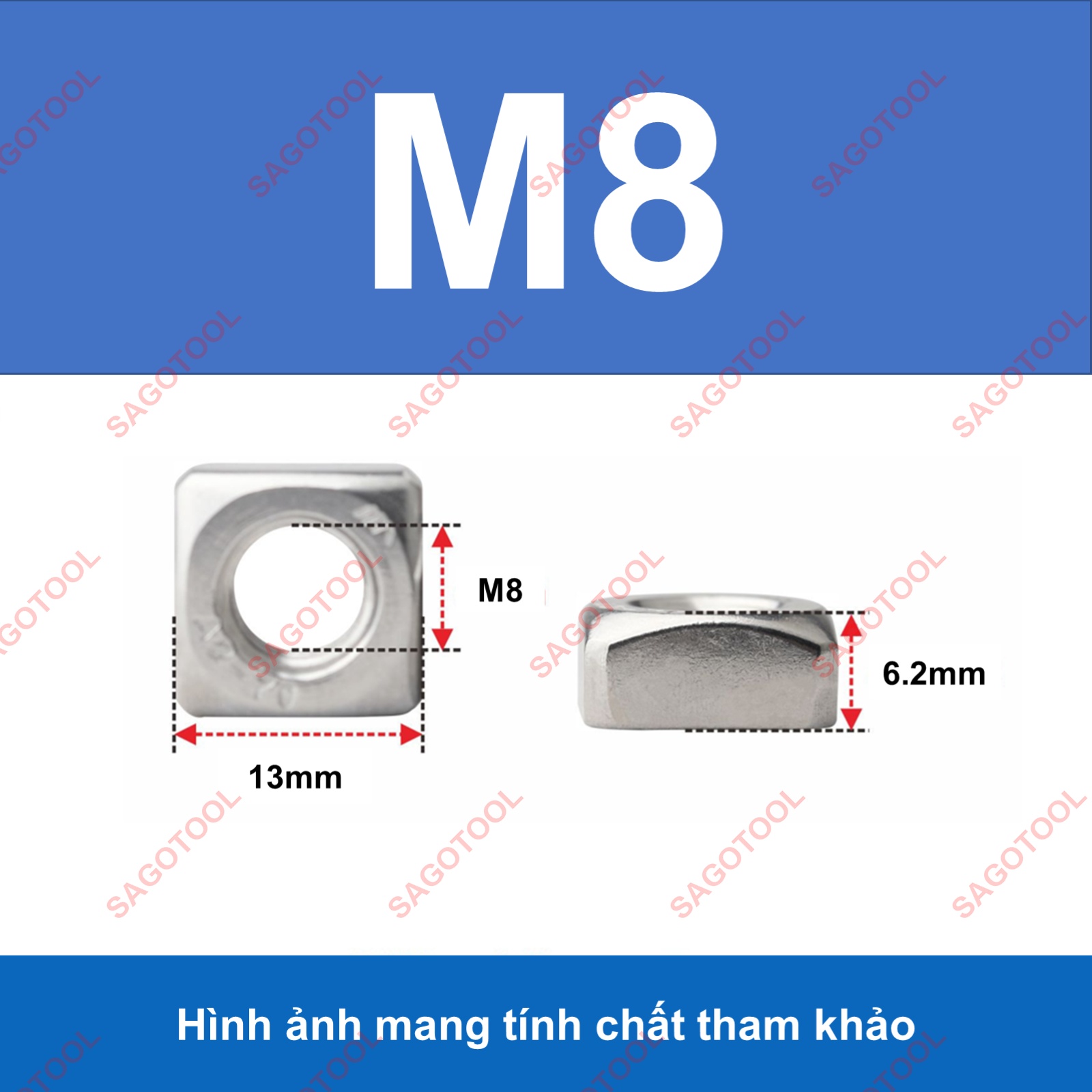 Đai ốc vuông, Tán Ecu vuông Inox 304 size M3 M4 M5 M6 M8 M10 (10 con) - Ảnh 11