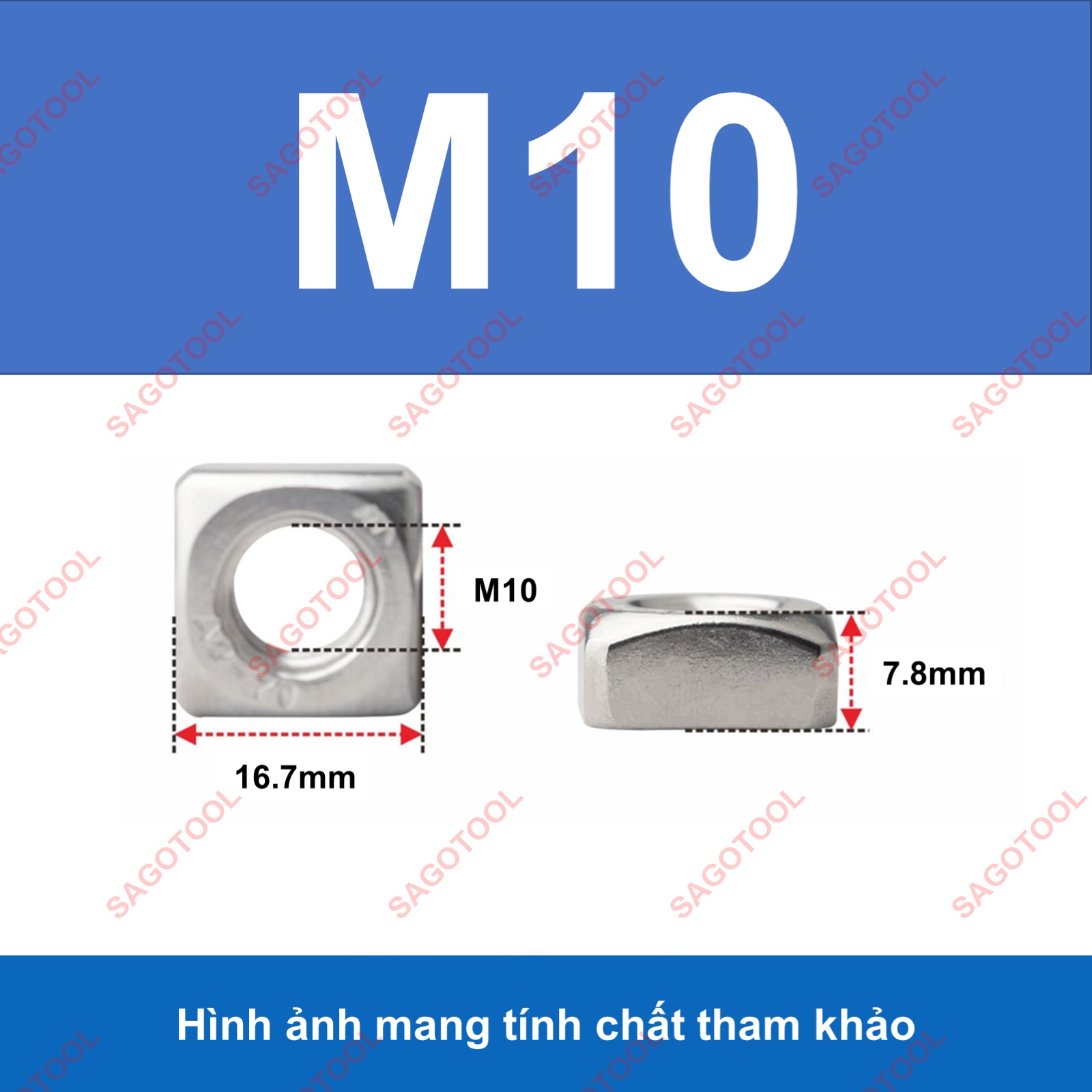Đai ốc vuông, Tán Ecu vuông Inox 304 size M3 M4 M5 M6 M8 M10 (10 con) - Ảnh 12