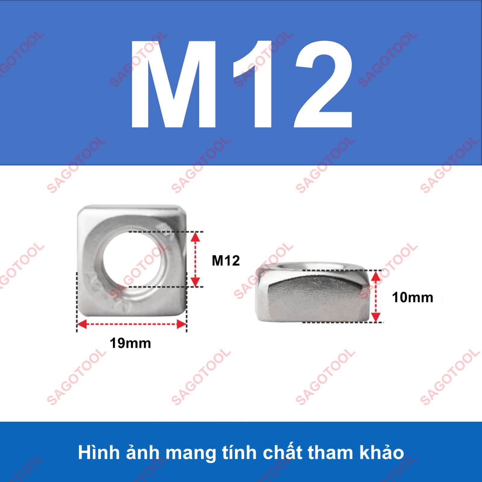 Đai ốc vuông, Tán Ecu vuông Inox 304 size M3 M4 M5 M6 M8 M10 (10 con) - Ảnh 13