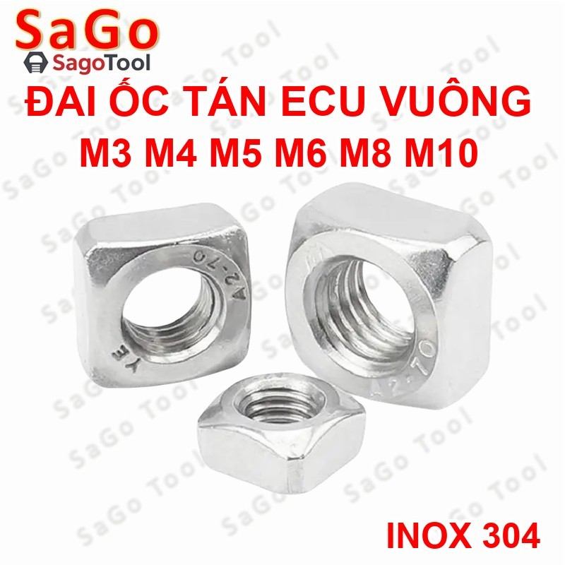 Đai ốc vuông, Tán Ecu vuông Inox 304 size M3 M4 M5 M6 M8 M10 (10 con) - Ảnh 2
