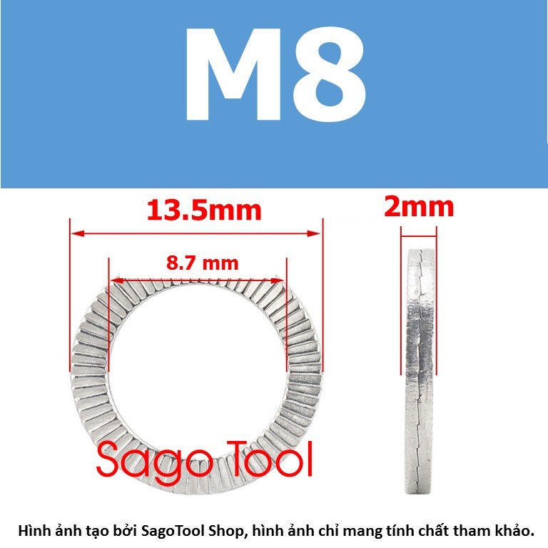 Long đền chống xoay, lông đền răng chống tháo, Long đen Inox 304 cho bulong 3 ly 6 ly 8 ly 10 ly 12 ly - Ảnh 2