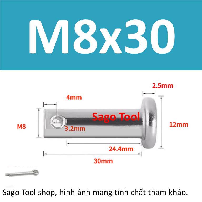 Trục gài chốt chẻ, chốt định vị bắt chốt chẻ size 3ly 4ly 5ly 6ly 8ly - Ảnh 2