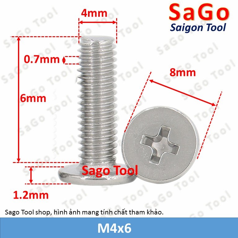 Ốc vít inox 304 đầu pake dẹp mỏng phẳng 3ly 4ly 5ly 6 ly (10 con) - Ảnh 18