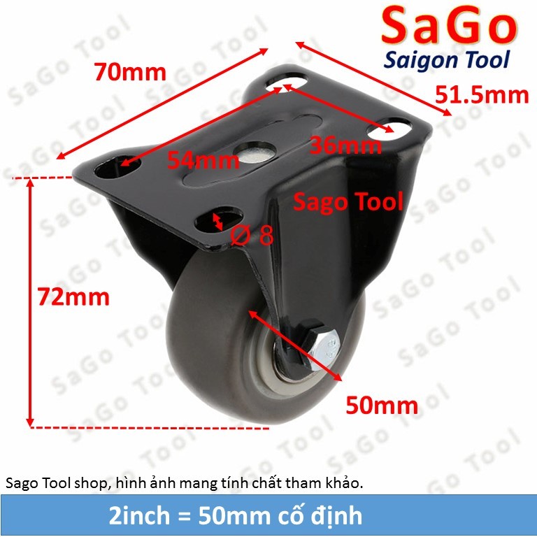Bánh xe đẩy loại cố định 40mm 50mm, bánh xe đẩy hàng chịu tải nhẹ - Ảnh 2