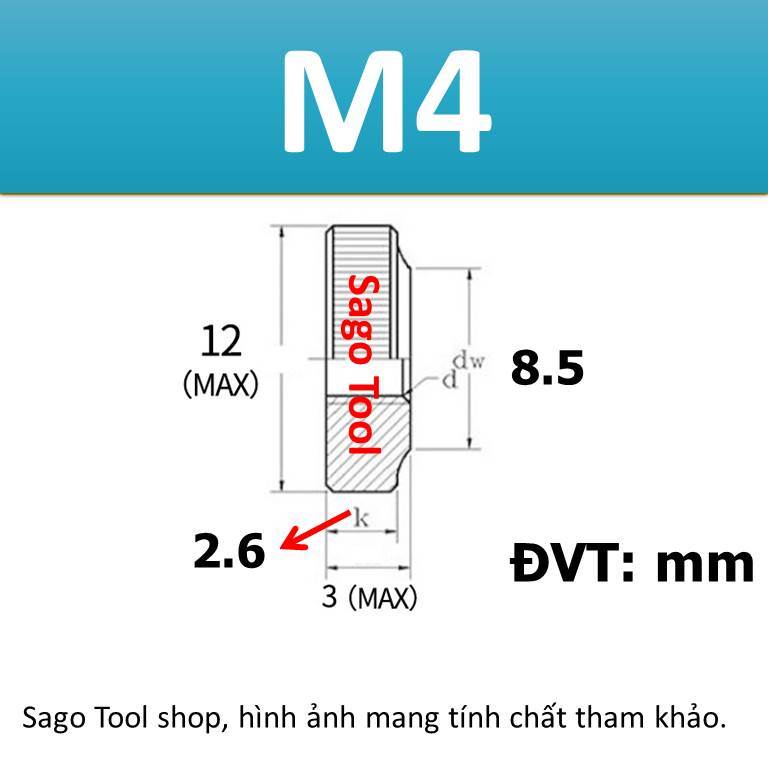 Núm vặn ren tròn inox 304 size M3 M4 M5 M6 M8 M10 loại tốt - Ảnh 3