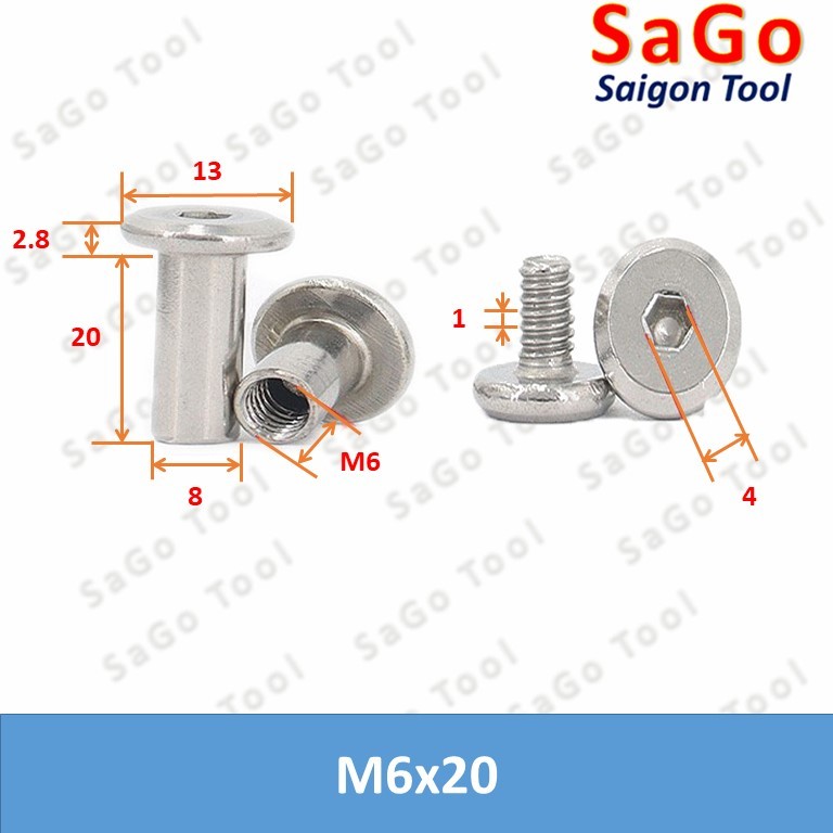 Đinh tán inox, đinh tán vặn ren inox 304 đầu lục giác 3ly 4 ly 5ly 6ly 8ly - Ảnh 2