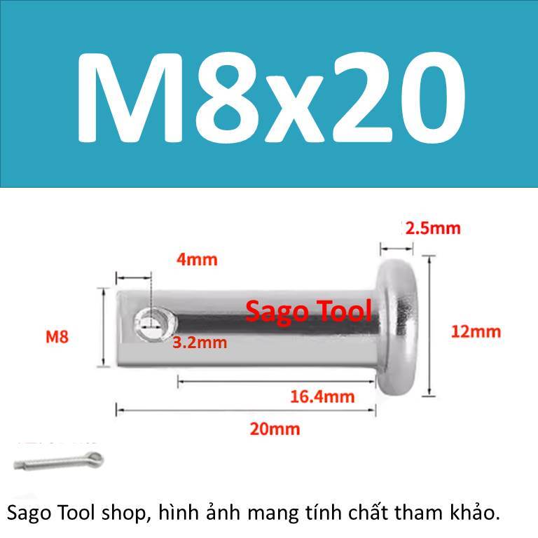 Trục gài chốt chẻ, chốt định vị bắt chốt chẻ size 3ly 4ly 5ly 6ly 8ly - Ảnh 6