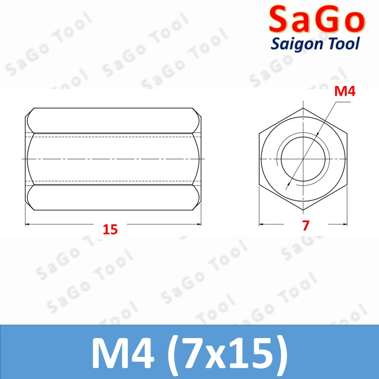 Ống nối ty ren lục giác INOX 304 - Nối ren M3 M4 M5 M6 M8 M10 - Ảnh 8