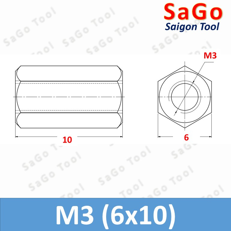 Ống nối ty ren lục giác INOX 304 - Nối ren M3 M4 M5 M6 M8 M10 - Ảnh 7