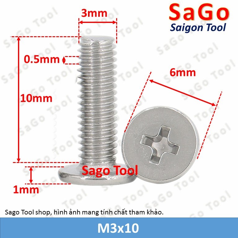 Ốc vít inox 304 đầu pake dẹp mỏng phẳng 3ly 4ly 5ly 6 ly (10 con) - Ảnh 16
