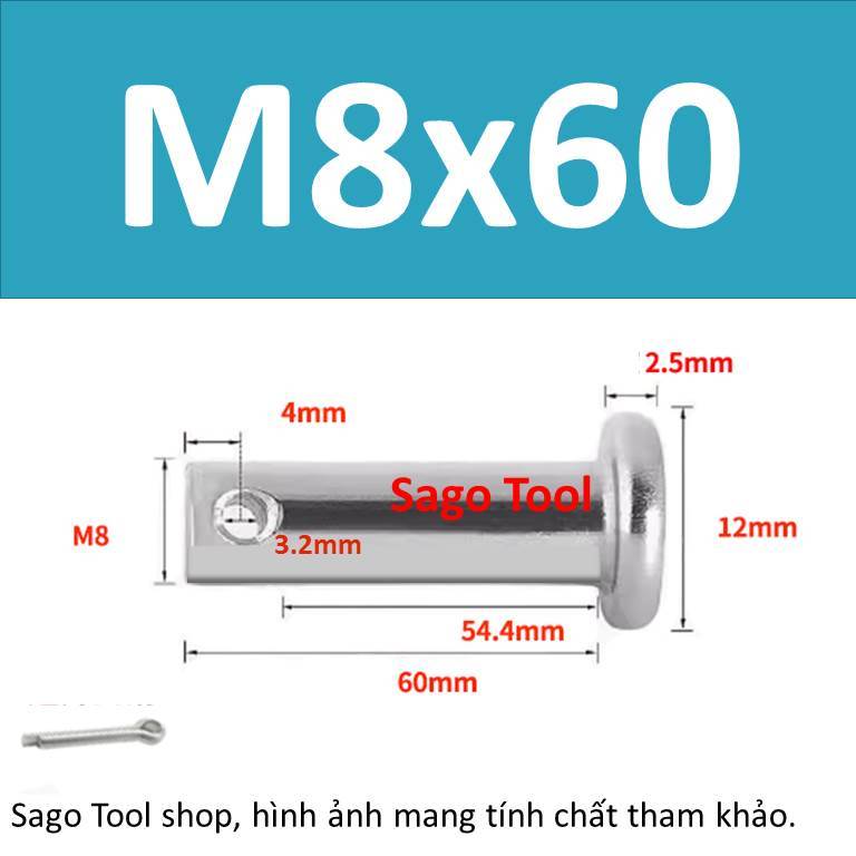 Trục gài chốt chẻ, chốt định vị bắt chốt chẻ size 3ly 4ly 5ly 6ly 8ly - Ảnh 4