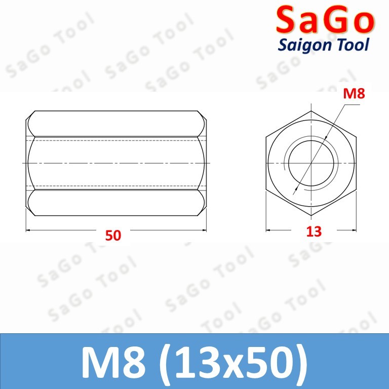 Ống nối ty ren lục giác INOX 304 - Nối ren M3 M4 M5 M6 M8 M10 - Ảnh 2