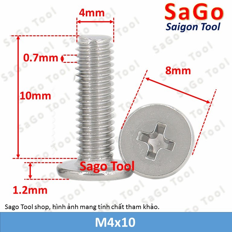 Ốc vít inox 304 đầu pake dẹp mỏng phẳng 3ly 4ly 5ly 6 ly (10 con) - Ảnh 19