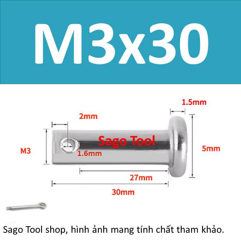 Trục gài chốt chẻ, chốt định vị bắt chốt chẻ size 3ly 4ly 5ly 6ly 8ly - Ảnh 7